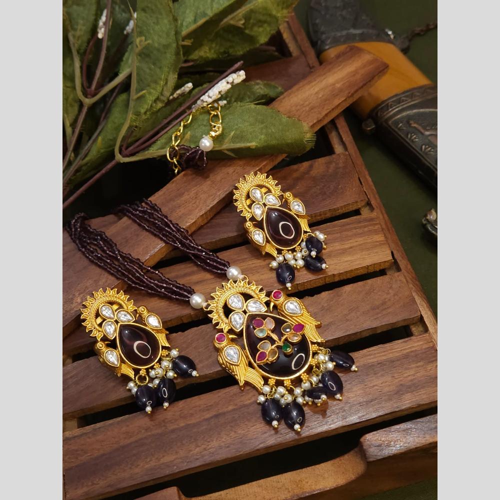 FS Collection Gold Plated with Kundan & Beads Perfect for Traditional Wear Long Necklace Set