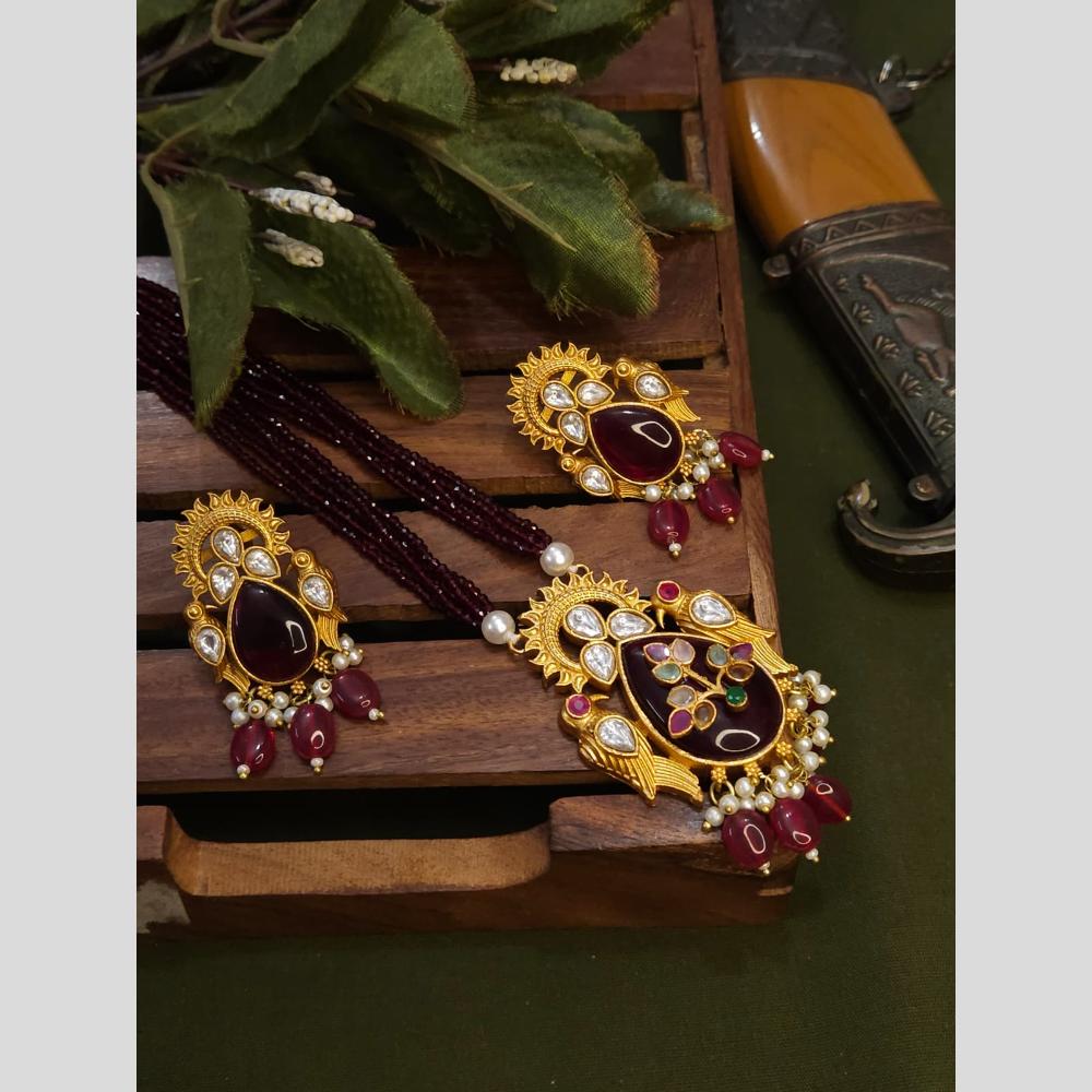 FS Collection Gold Plated with Kundan & Beads Perfect for Traditional Wear Long Necklace Set