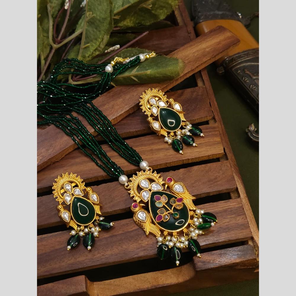 FS Collection Gold Plated with Kundan & Beads Perfect for Traditional Wear Long Necklace Set