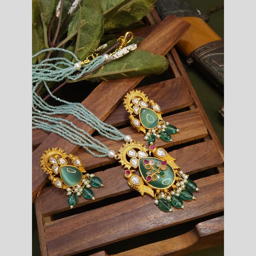 FS Collection Gold Plated with Kundan & Beads Perfect for Traditional Wear Long Necklace Set