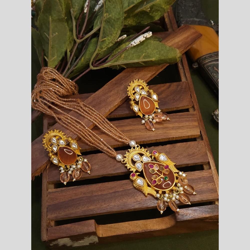 FS Collection Gold Plated with Kundan & Beads Perfect for Traditional Wear Long Necklace Set