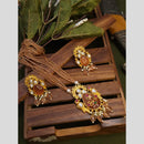 FS Collection Gold Plated with Kundan & Beads Perfect for Traditional Wear Long Necklace Set