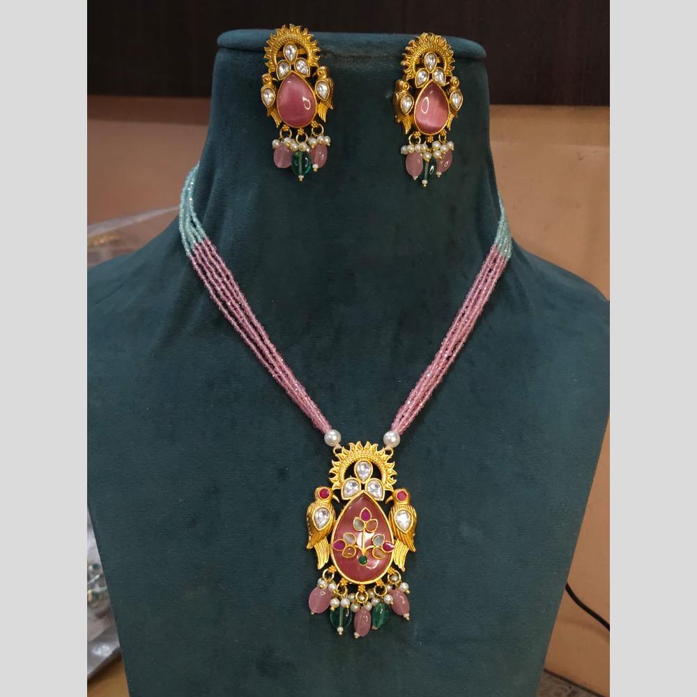 FS Collection Gold Plated with Kundan & Beads Perfect for Traditional Wear Long Necklace Set