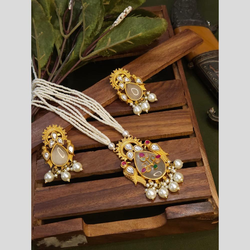 FS Collection Gold Plated with Kundan & Beads Perfect for Traditional Wear Long Necklace Set