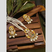 FS Collection Gold Plated with Kundan & Beads Perfect for Traditional Wear Long Necklace Set