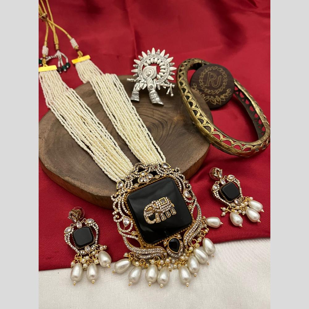 FS Collection Elegant Gold Plated with Austrian Stones & Pearls Long Necklace