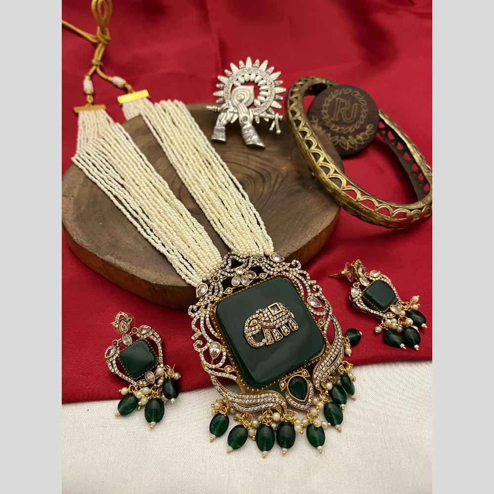 FS Collection Elegant Gold Plated with Austrian Stones & Pearls Long Necklace