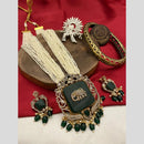 FS Collection Elegant Gold Plated with Austrian Stones & Pearls Long Necklace