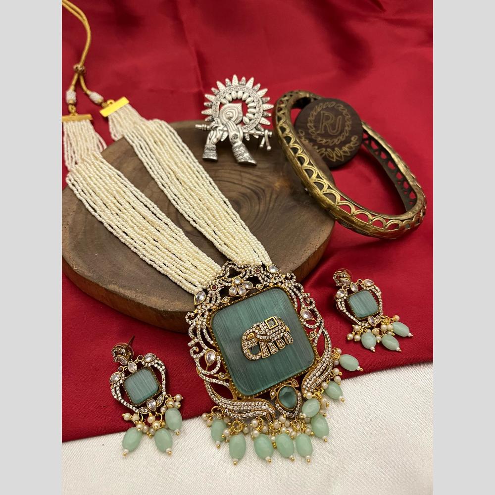 FS Collection Elegant Gold Plated with Austrian Stones & Pearls Long Necklace