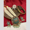 FS Collection Elegant Gold Plated with Austrian Stones & Pearls Long Necklace