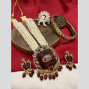 FS Collection Elegant Gold Plated with Austrian Stones & Pearls Long Necklace