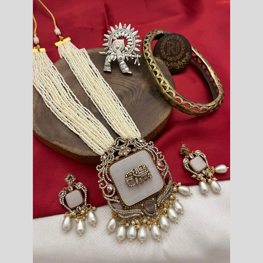 FS Collection Elegant Gold Plated with Austrian Stones & Pearls Long Necklace