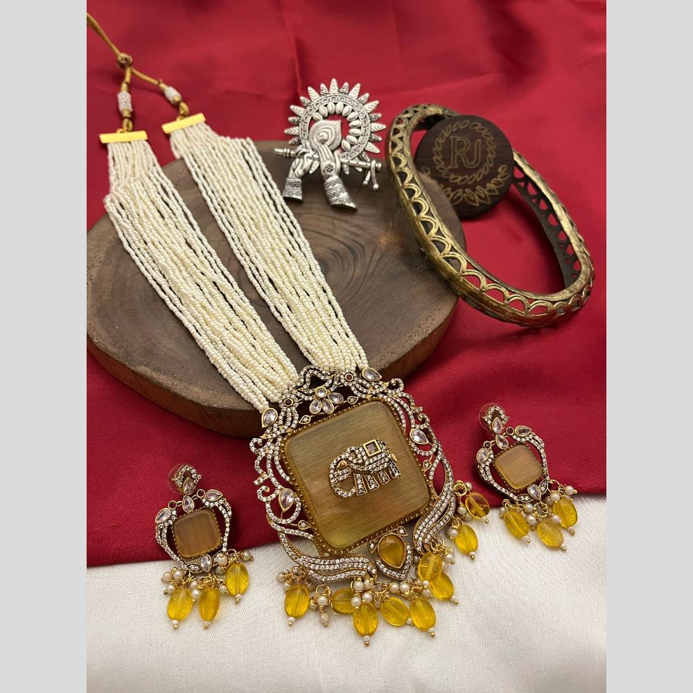 FS Collection Elegant Gold Plated with Austrian Stones & Pearls Long Necklace