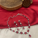 FS Collection Red Stone Silver Plated American Diamond Necklace Set