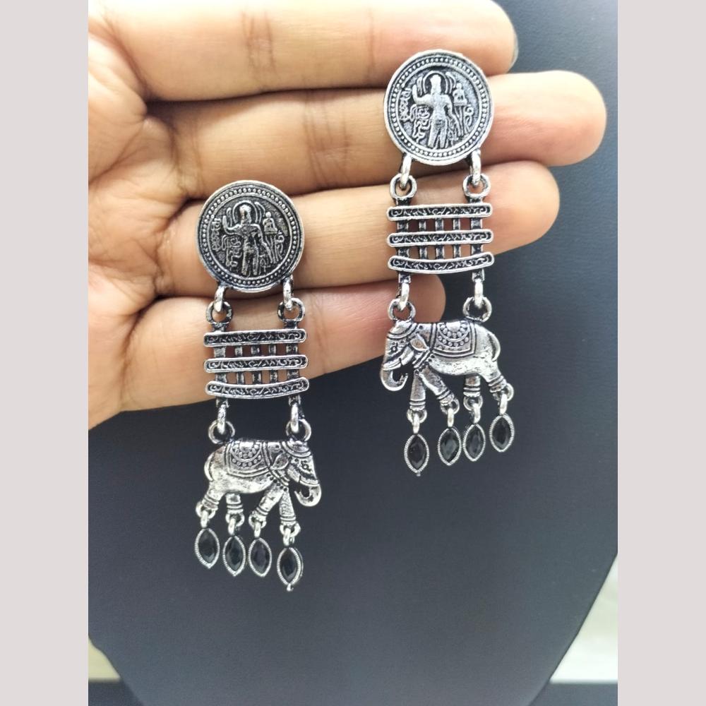 FS Collection Antique Oxidised Plated Stylish Pota Stones Dangler Earrings