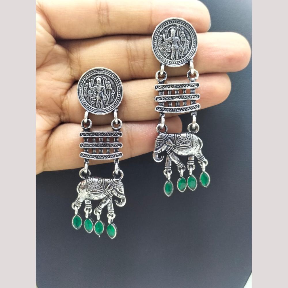 FS Collection Antique Oxidised Plated Stylish Pota Stones Dangler Earrings