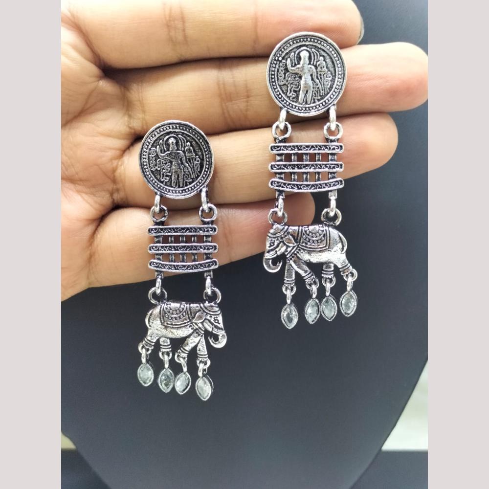 FS Collection Antique Oxidised Plated Stylish Pota Stones Dangler Earrings