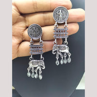 FS Collection Antique Oxidised Plated Stylish Pota Stones Dangler Earrings