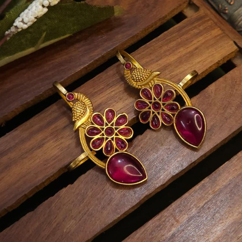 FS Collection Stylish Gold Plated Pota Stone Earcuff Earrings