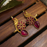 FS Collection Stylish Gold Plated Pota Stone Earcuff Earrings