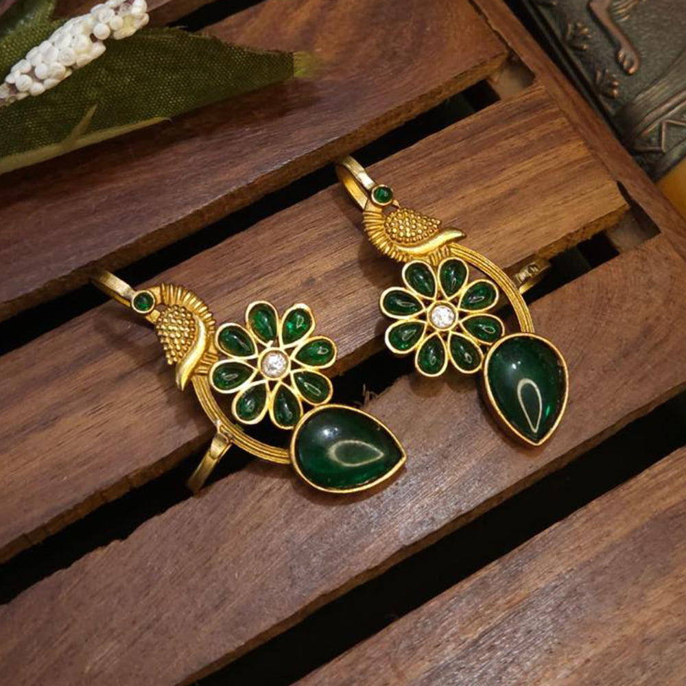 FS Collection Stylish Gold Plated Pota Stone Earcuff Earrings