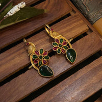 FS Collection Stylish Gold Plated Pota Stone Earcuff Earrings