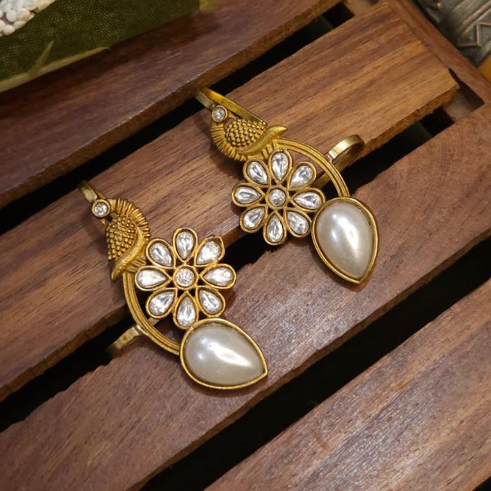 FS Collection Stylish Gold Plated Pota Stone Earcuff Earrings