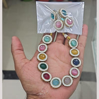 FS Collection Elegant Gold Plated Multi Color Pota Stone & Meenakari Ethnic Jewelry Necklace Set
