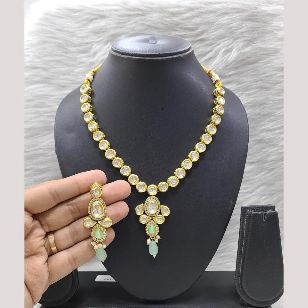 FS Collection Gold Plated Kundan and Beads Traditional Ethnic Jewelry Necklace Set