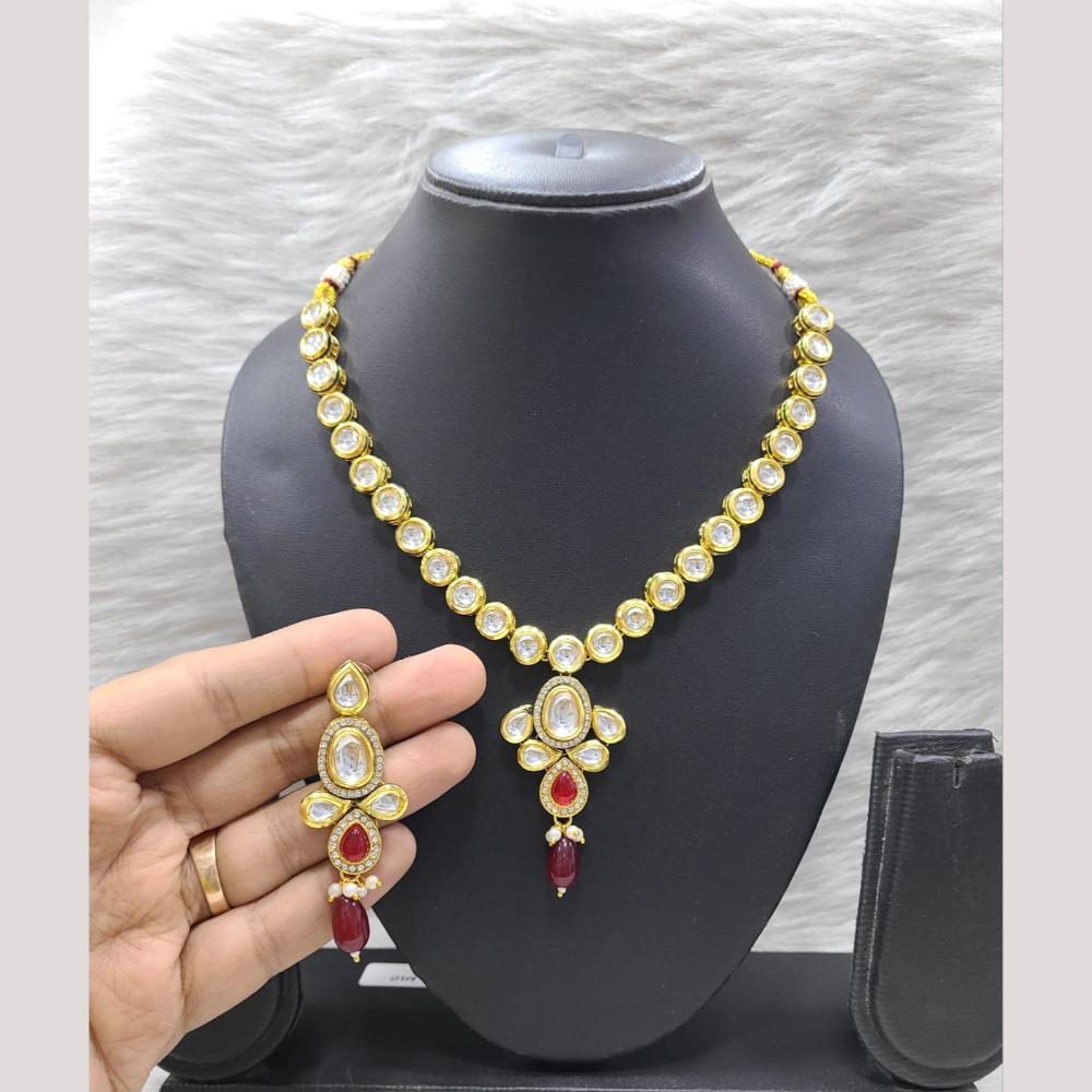 FS Collection Gold Plated Kundan and Beads Traditional Ethnic Jewelry Necklace Set