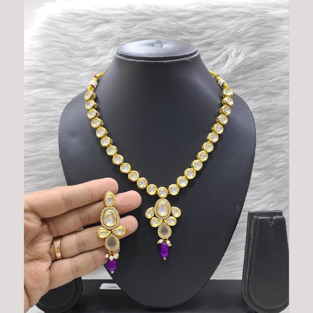 FS Collection Gold Plated Kundan and Beads Traditional Ethnic Jewelry Necklace Set