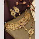 FS Collection Elegant Gold Plated  Pota Stones Perfect for Weddings, Festivals Choker Necklace Set