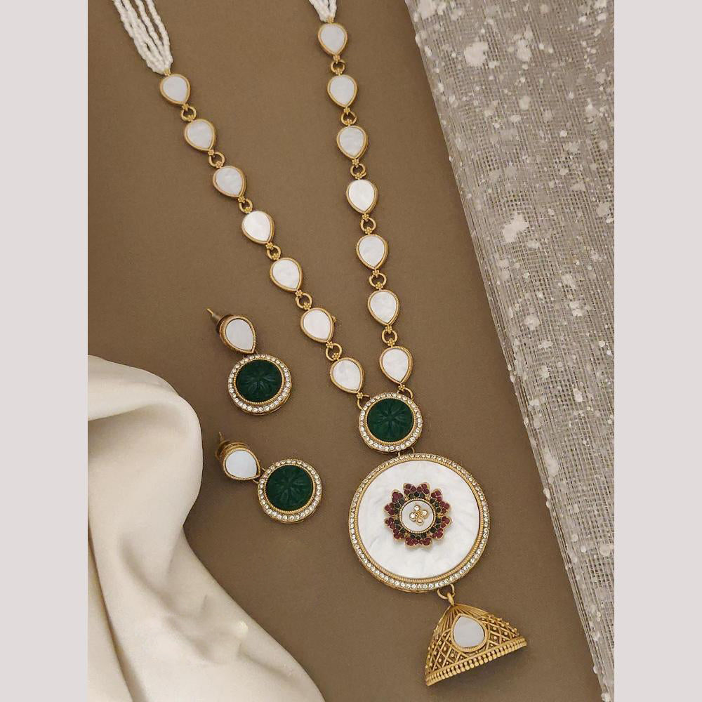 FS Collection Designer Gold Plated Austrian Stones and Pearls Perfect for Modern Looks Long Necklace Set