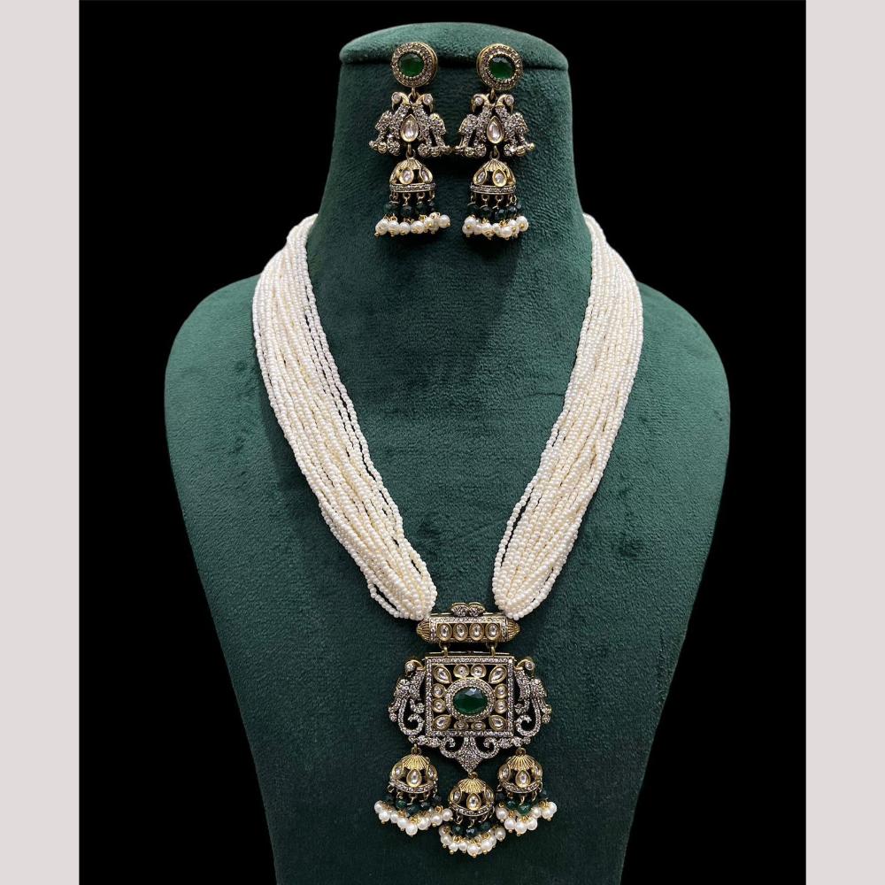 FS Collection Gold Plated Classic Kundan and Pearls Jewelry for Traditional Indian Outfits Long Necklace Set