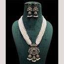 FS Collection Gold Plated Classic Kundan and Pearls Jewelry for Traditional Indian Outfits Long Necklace Set
