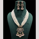 FS Collection Gold Plated Classic Kundan and Pearls Jewelry for Traditional Indian Outfits Long Necklace Set