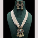 FS Collection Gold Plated Classic Kundan and Pearls Jewelry for Traditional Indian Outfits Long Necklace Set