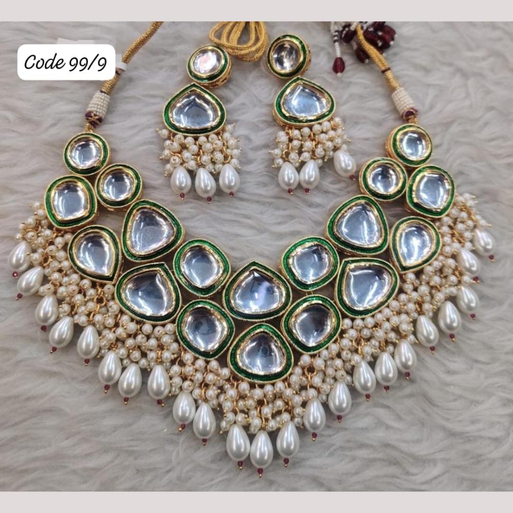 FS Collection Gold Plated Kundan Stones and Pearls Ethnic and Bridal Wear Choker Necklace Set