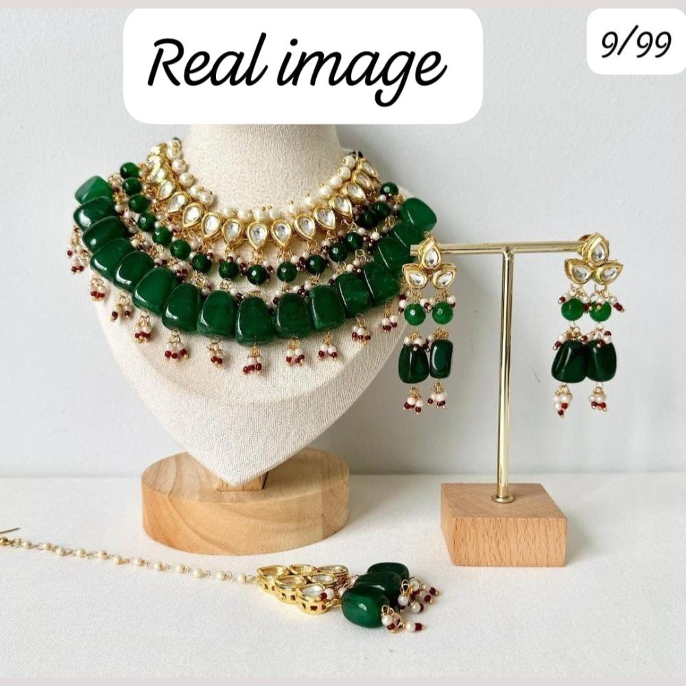 FS Collection Gold Plated Kundan Stones and Pearls Ethnic and Bridal Wear Necklace Set