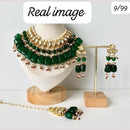FS Collection Gold Plated Kundan Stones and Pearls Ethnic and Bridal Wear Necklace Set