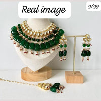 FS Collection Gold Plated Kundan Stones and Pearls Ethnic and Bridal Wear Necklace Set