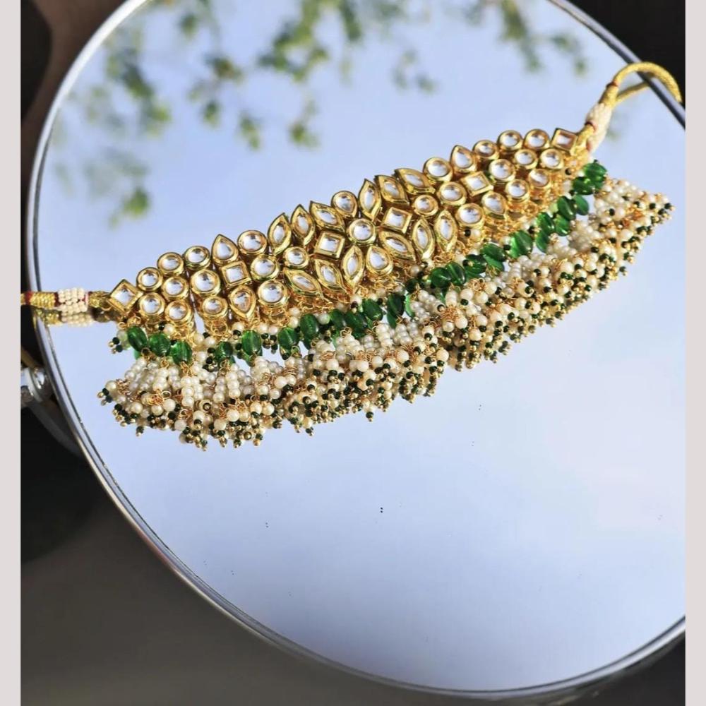 FS Collection Gold Plated Kundan Stones and Pearls Ethnic and Bridal Wear Choker Necklace Set