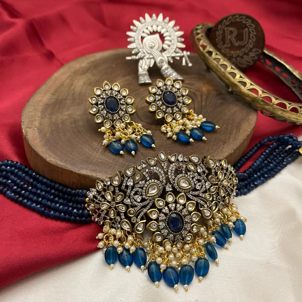 FS Collection 2 Tone Kundan Beads Bridal & Ethnic Wear Choker Necklace Set