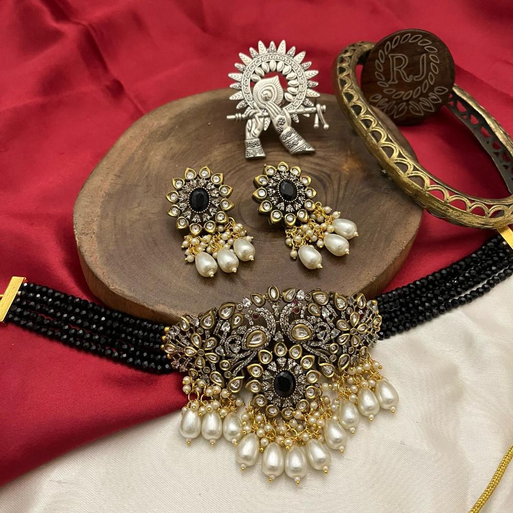 FS Collection 2 Tone Kundan Beads Bridal & Ethnic Wear Choker Necklace Set