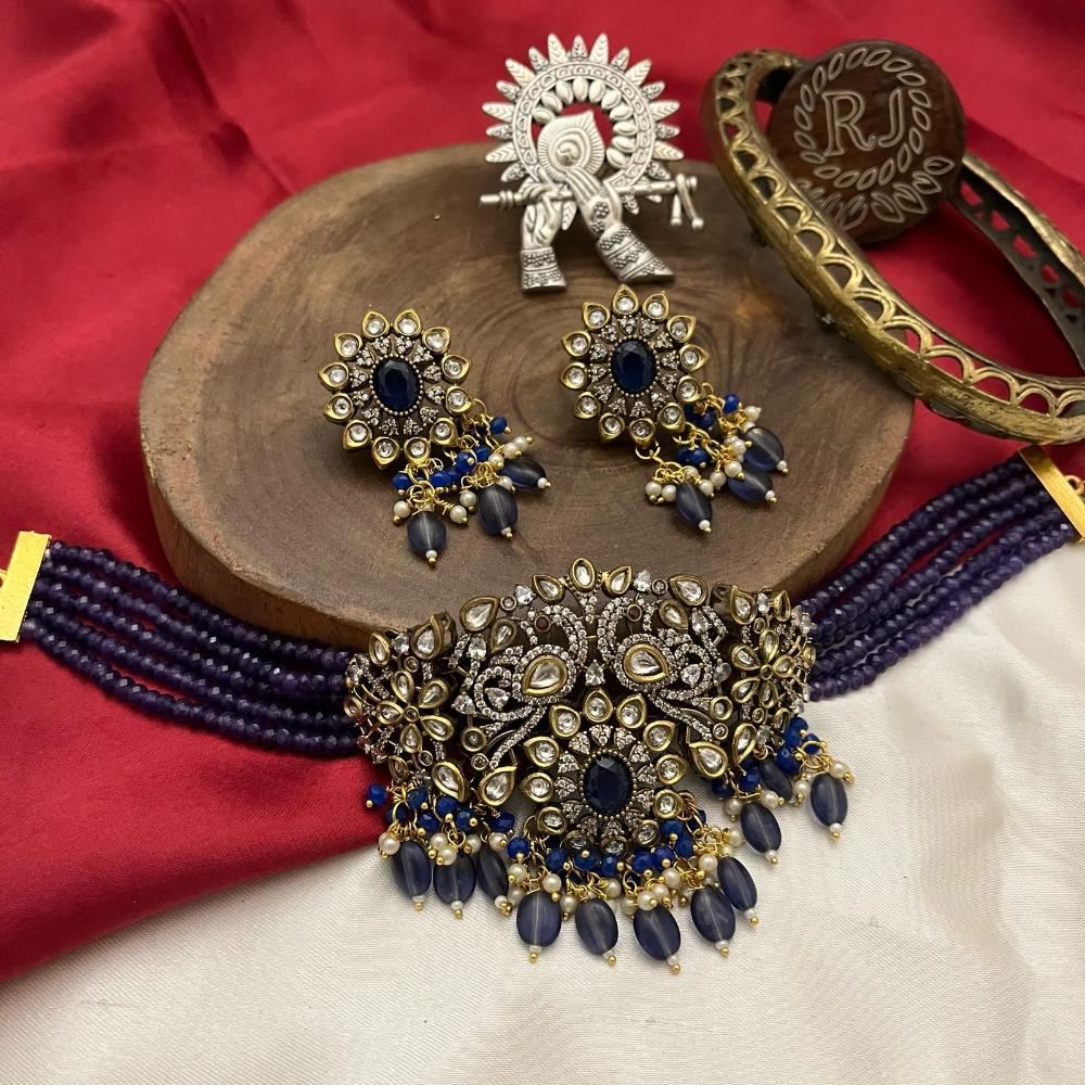 FS Collection 2 Tone Kundan Beads Bridal & Ethnic Wear Choker Necklace Set