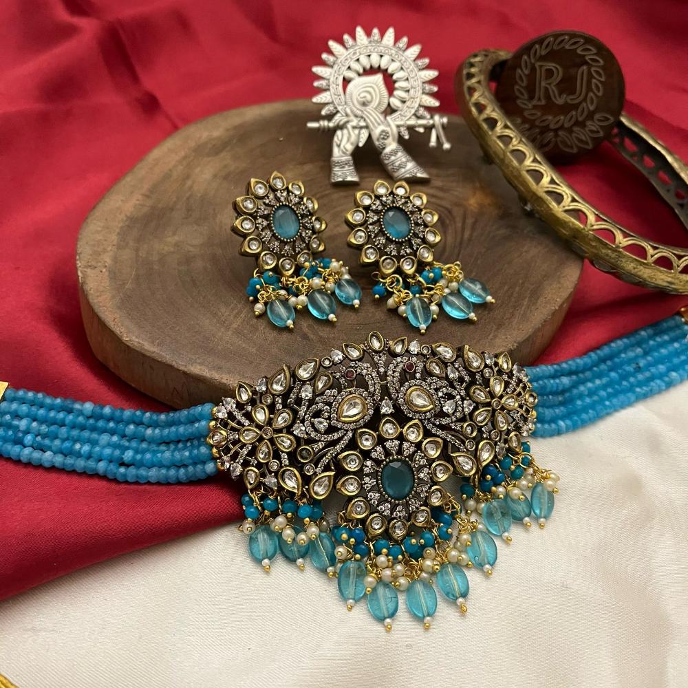 FS Collection 2 Tone Kundan Beads Bridal & Ethnic Wear Choker Necklace Set