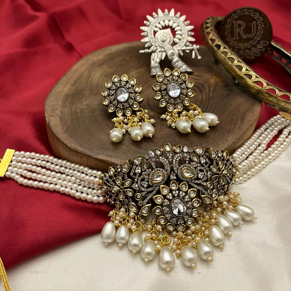 FS Collection 2 Tone Kundan Beads Bridal & Ethnic Wear Choker Necklace Set