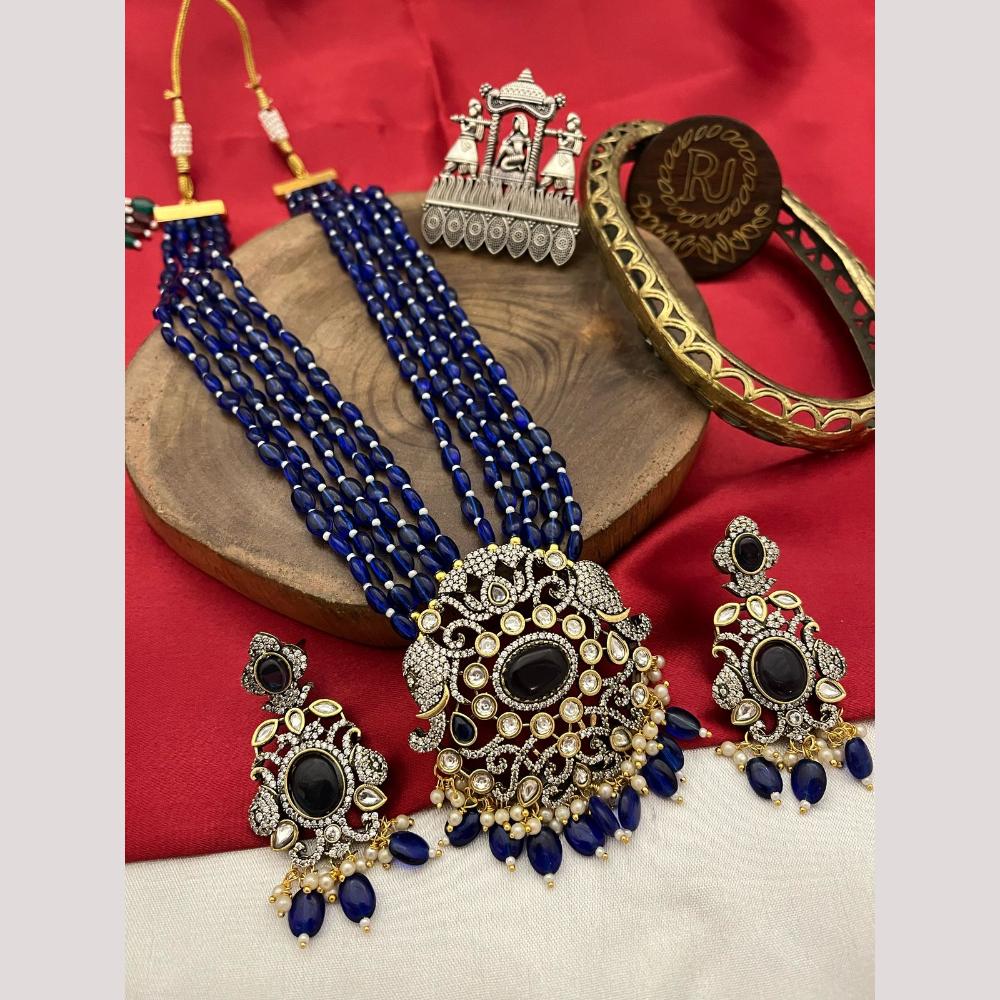 FS Collection 2 Tone Kundan Beads Bridal & Ethnic Wear Long Necklace Set