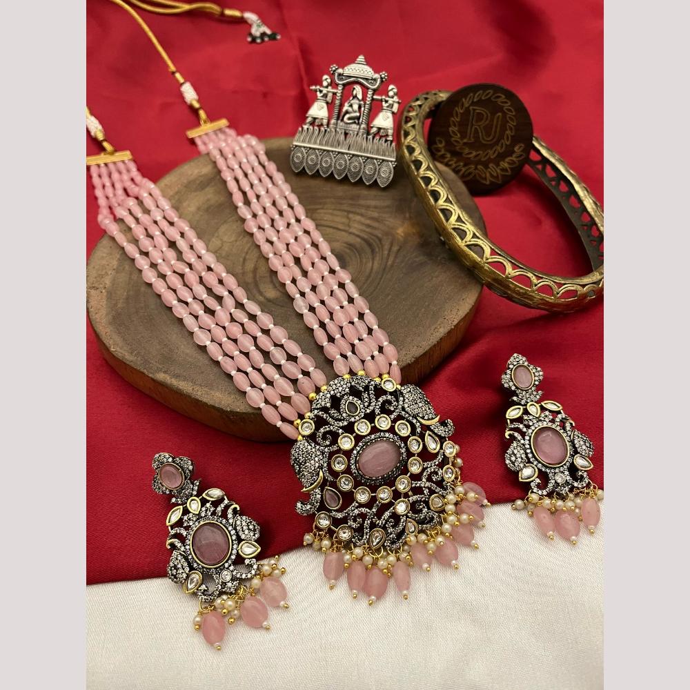 FS Collection 2 Tone Kundan Beads Bridal & Ethnic Wear Long Necklace Set