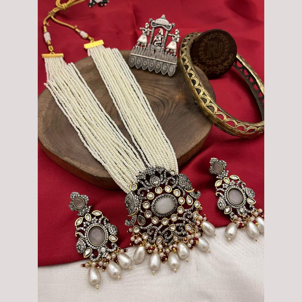 FS Collection 2 Tone Kundan Beads Bridal & Ethnic Wear Long Necklace Set